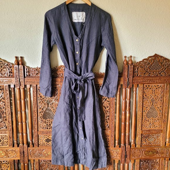 notPERFECTLINEN Dresses & Skirts - Not Perfect Linen Snap front linen dress ALBERTA - Charcoal Blue - Small